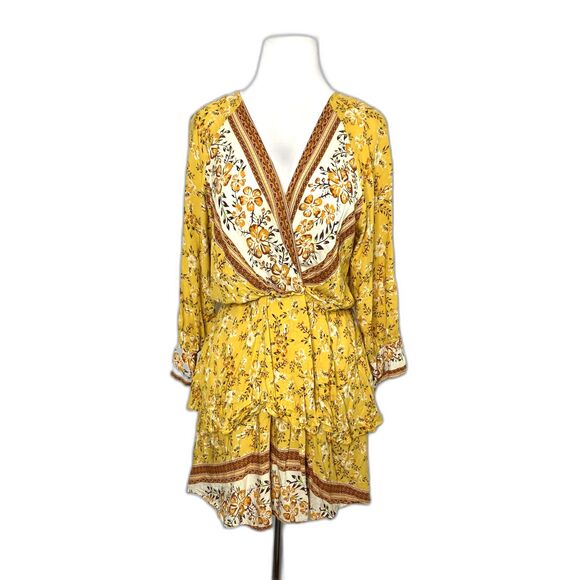 Umgee Floral Border Print Layered Mini Dress Summer Boho A‑Line Sz S - Picture 2 of 15